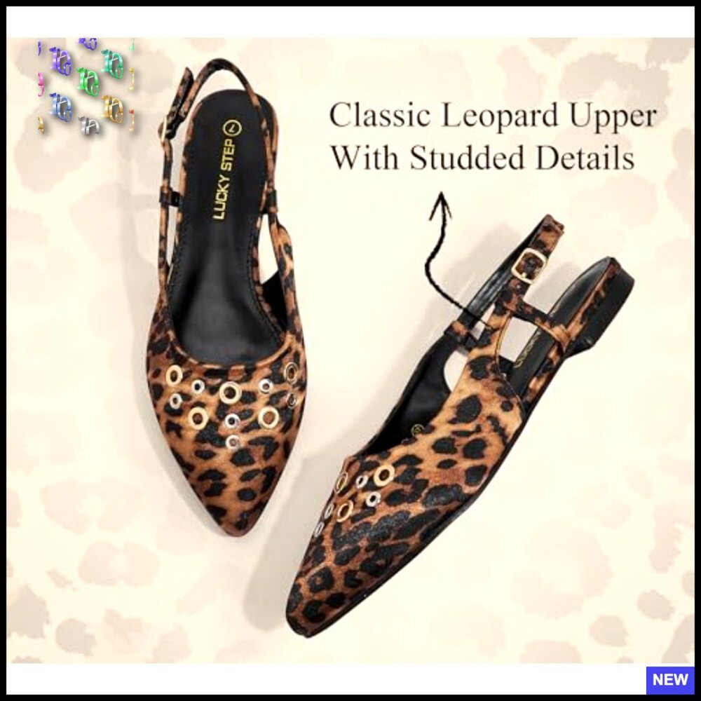 Studded Slingback Flats Pointed Toe Adjustable Buckle Strap Low Heel Sandals - Picture 4 of 7